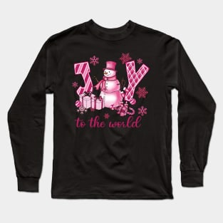 Joy to the World Pink Snowman Long Sleeve T-Shirt